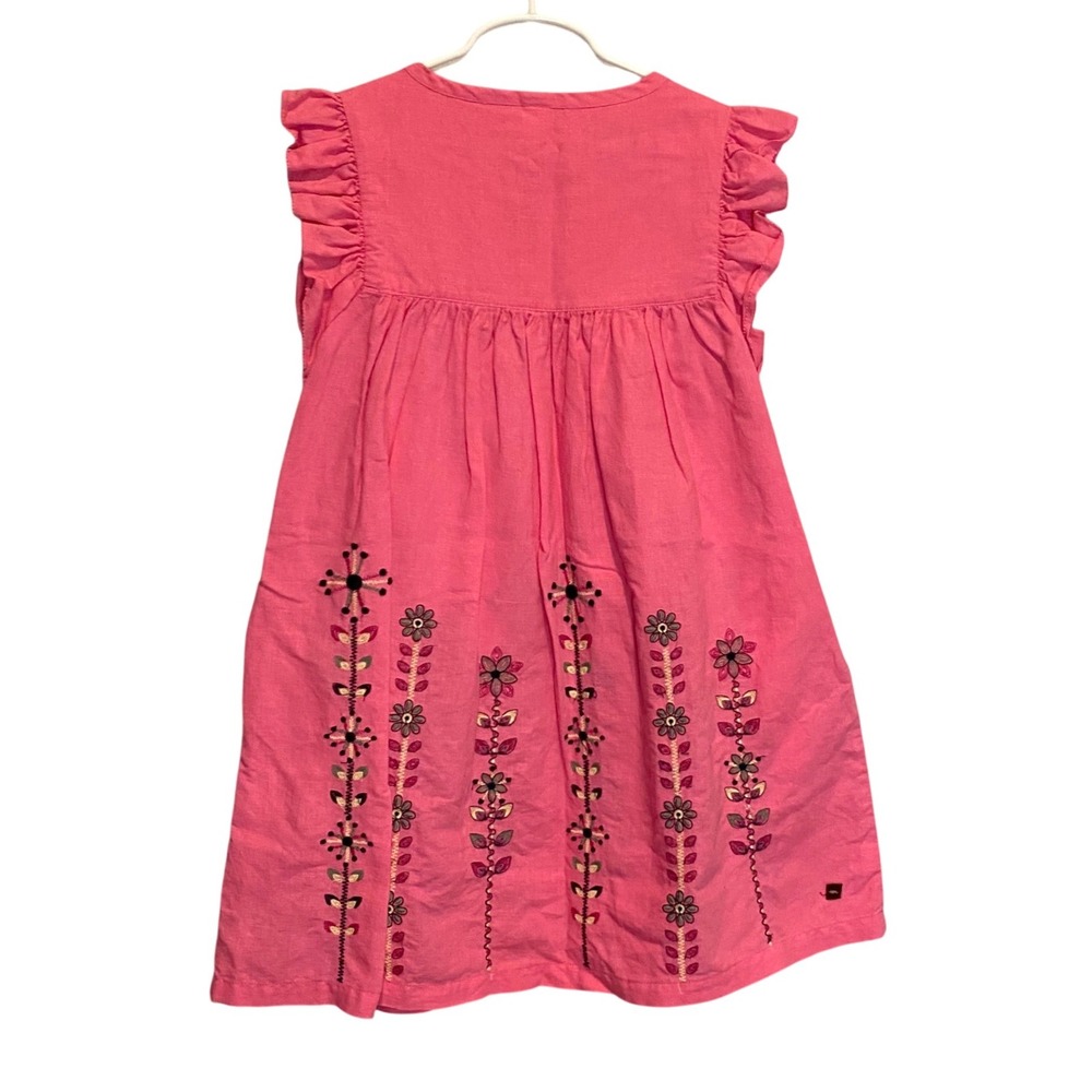 TEA COLLECTION Malati Kantha LINEN Embroidered Floral Dress Girls 10 Pink Boho - Picture 5 of 9